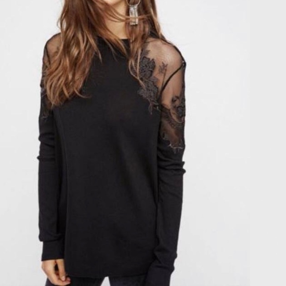 Free people Daniella lace detail blouse black M
